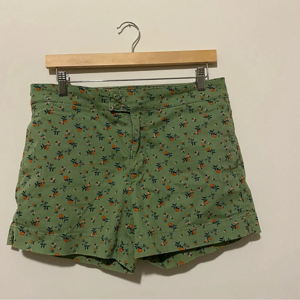 Anthropologie Green and Orange Bermudas with Botanical Print - Picture 3 of 9
